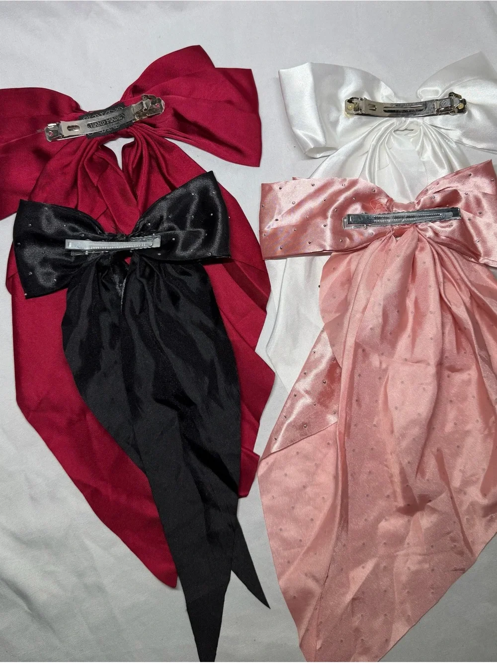 Elegant Satin Bow Hair Clip - White, Black, Pink, Burgundy